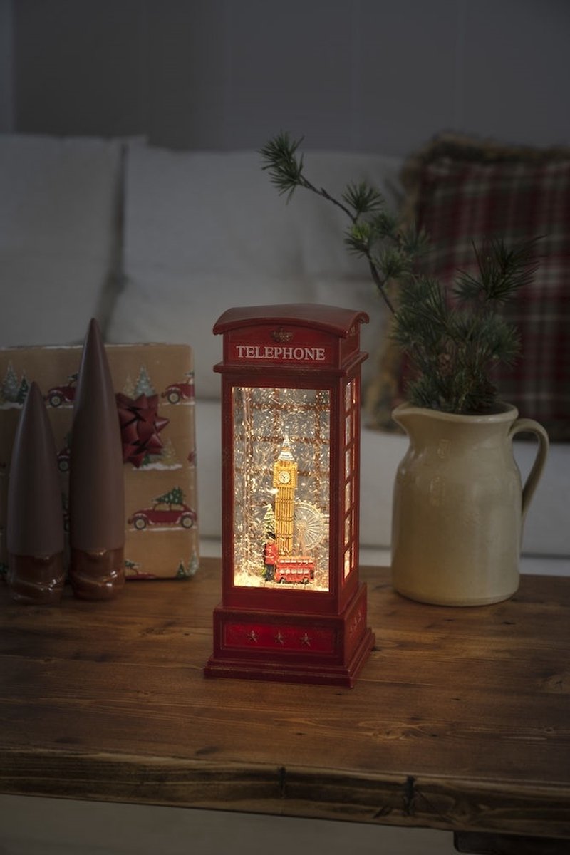 Kerstlantaarn voor binnen – telefooncel met Londen skyline - Warm wit – 25cm - Sneeuwlantaarn - Kerstverlichting op batterijen & USB incl. Timer – foto 4