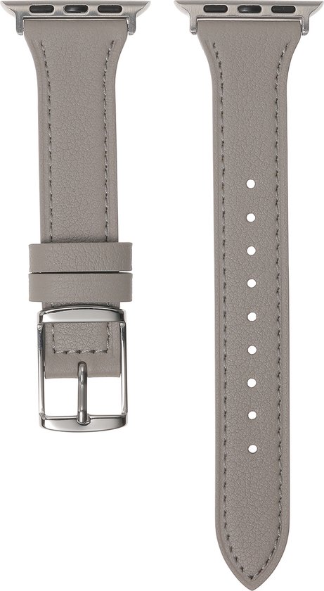 By Qubix - Geschikt voor Apple Watch bandje 38 mm - 40 mm - 41 mm - 42 mm - Leren bandje - Grijs - leren smartwatchbandje - Horlogebandje
