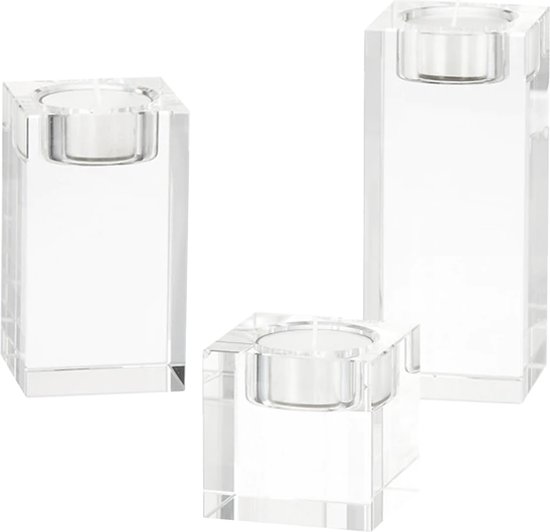 QUVIO Waxinelichthouder - Set van 3 - Glas - Voor binnen - Kaarsenhouders - Waxinelicht houder - theelichthouder - Rechthoek - Sfeerlichtjes