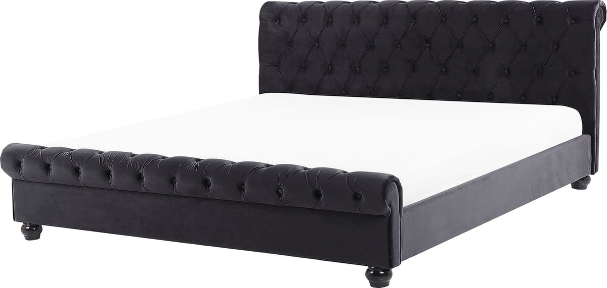 BELIANI AVALLON - Tweepersoonsbed - Zwart - 180 x 200 cm - Fluweel