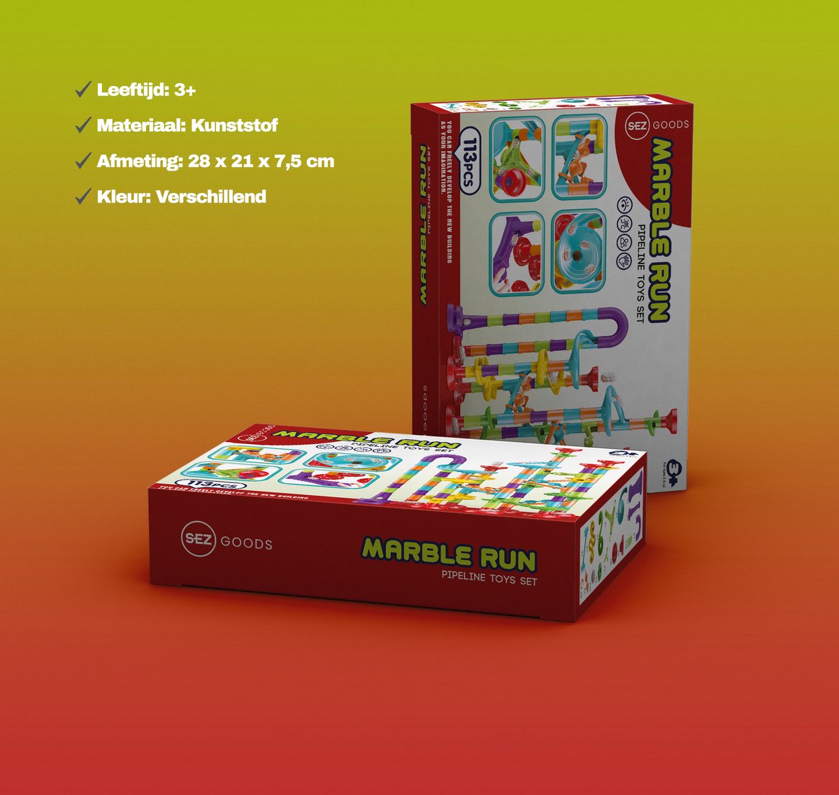 Marble Run Pipeline Toys Set 113 Delig Inclusief 30 Knikkers