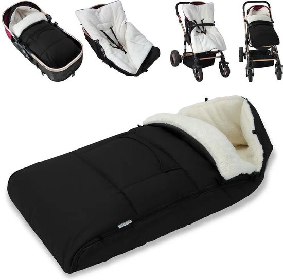 TechU™ Warme Fleece Slaapzak voor Kinderwagen & Buggy – Zacht Fleece Bedje voor Baby's – Tegen Kou, Onderkoeling & Winter – Zwart