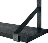 GoudmetHout Massief Eiken Wandplank - 60x25 cm - Zwart eiken - Industriële plankdragers - zonder coating - Staal - Zwarte wandplank
