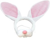 Paashaas/konijn oren diadeem roze/wit met tandjes/snuit voor adults