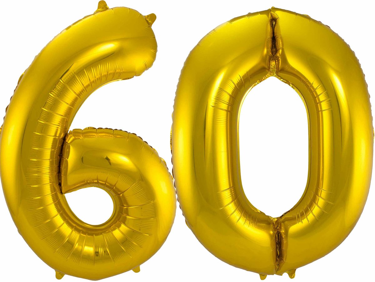 Folat Folie ballonnen - 60 jaar cijfer - goud - 86 cm - leeftijd feestartikelen - verjaardag versiering