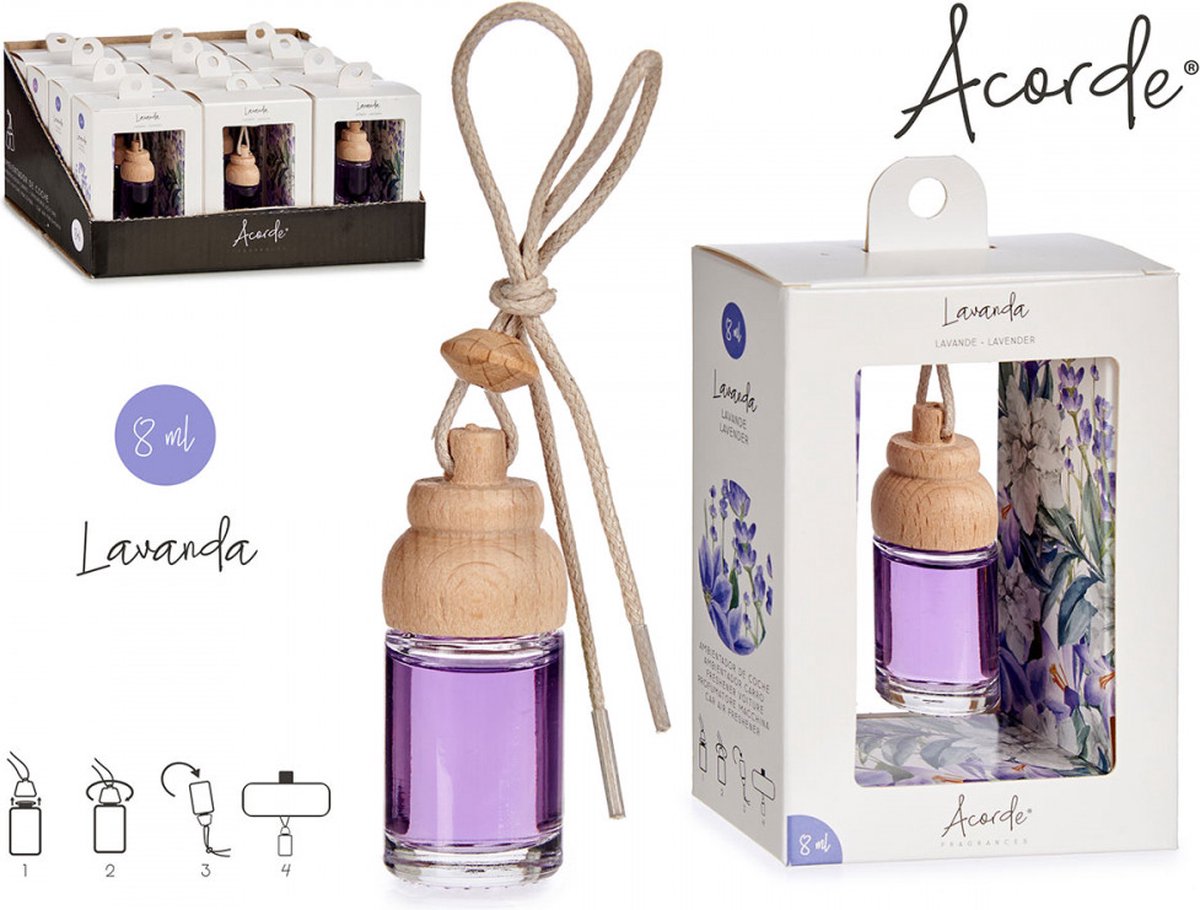 Auto Parfum - Luchtverfrisser de Luxe - Acorde - Flesje 8 ml - Lavendel - Voordeel Set 2 Stuks - Kado Tip !!