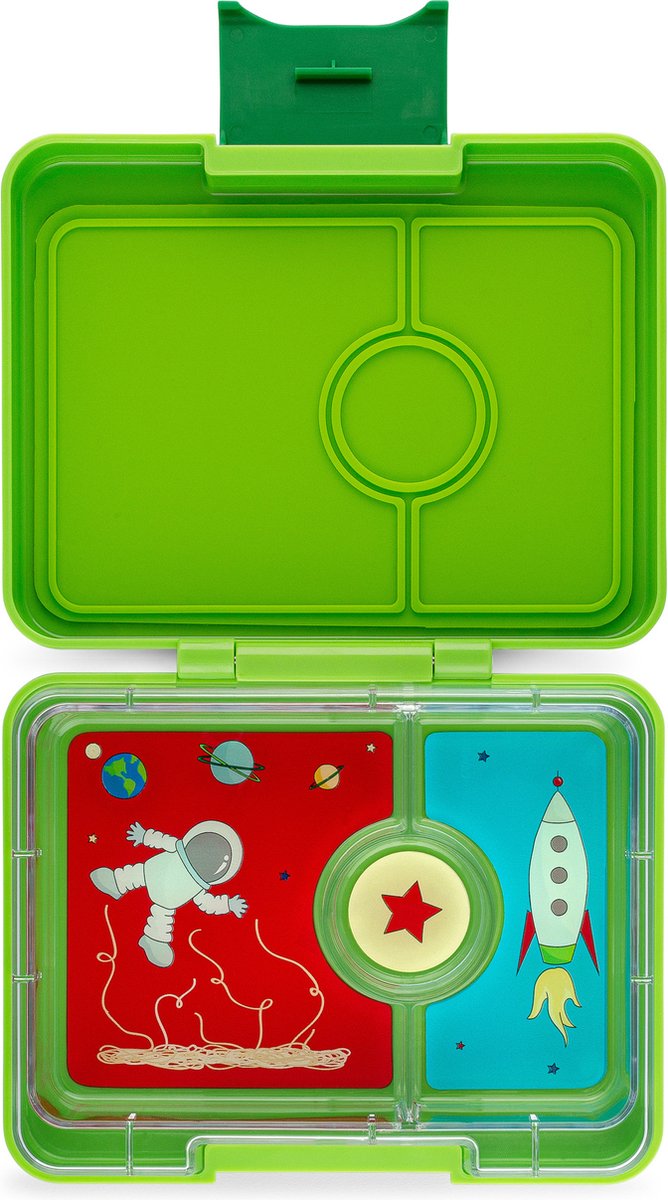 Yumbox Snack - lekvrije Bento box lunchbox - 3 vakken - Limoen Groen / Raket tray