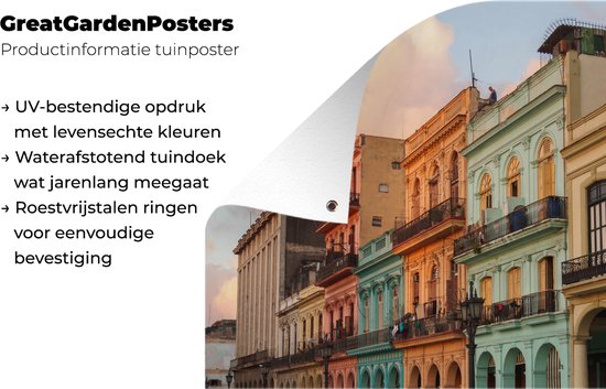 Affiche de jardin de voitures anciennes pour les bâtiments colorés de Cuba 60x80 cm - Toile de jardin / Toile d'extérieur / Peintures pour l'extérieur (décoration de jardin)