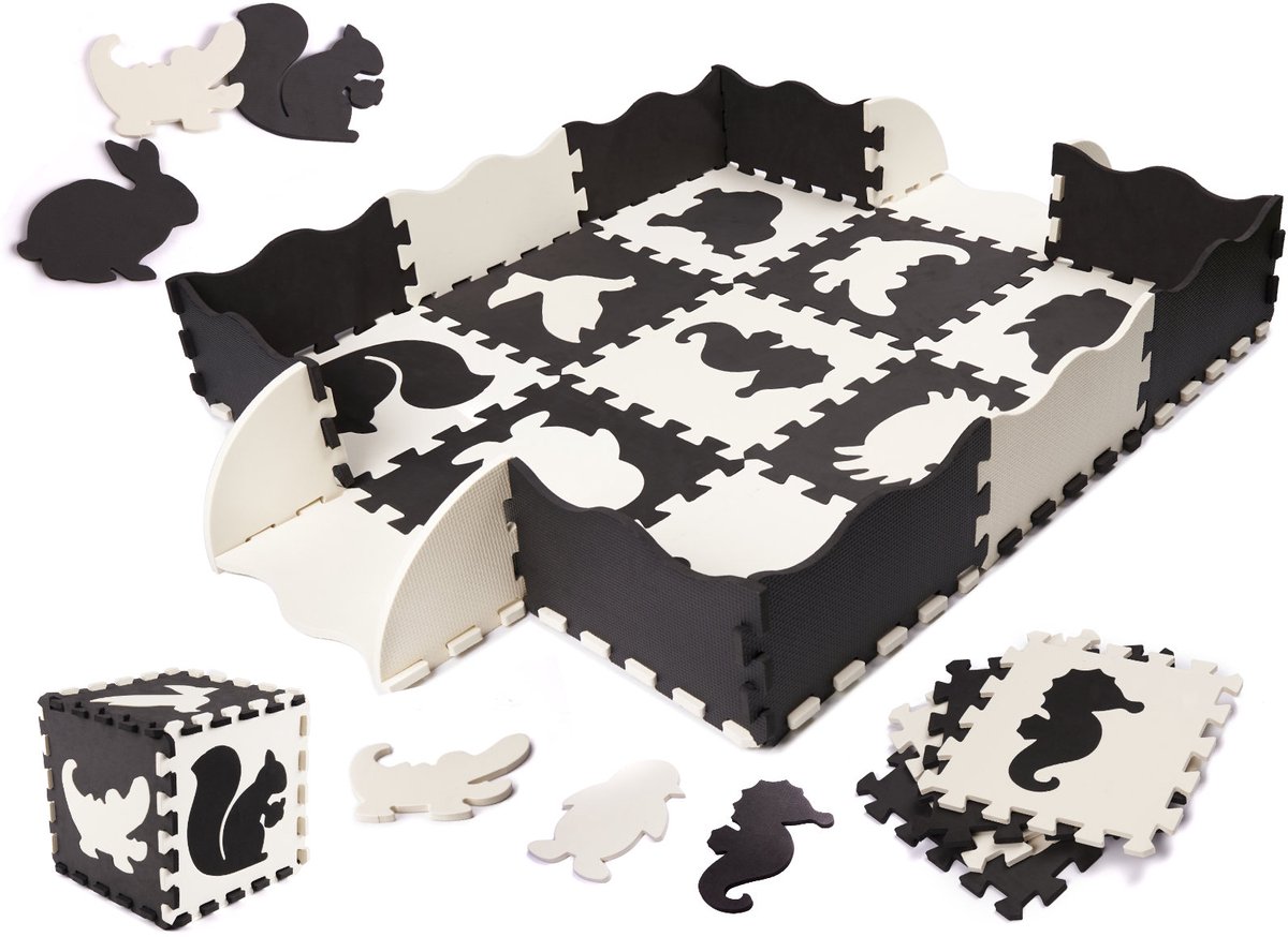 Foam puzzelmat voor kinderen 25el. zwart/wit