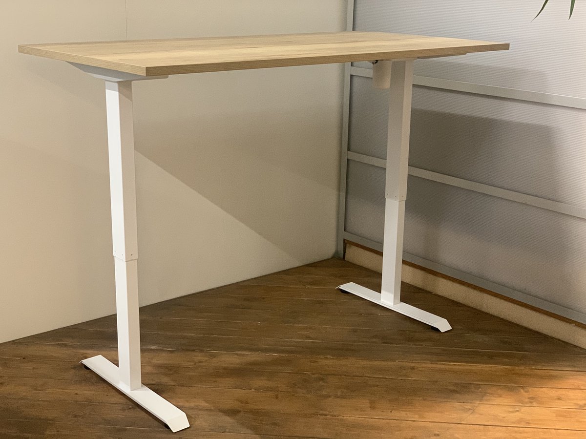 FB01 - elektrisch zit sta bureau met memory - wit onderstel - halifax natuur eiken blad - NU MET GRATIS USB OPLADER! - 160 x 80 - NIEUW