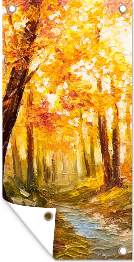 Décoration murale d'extérieur Peinture - Automne - Forêt - Huile - 80x160 cm