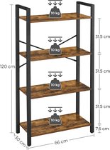 Boekenkast - Met 4 niveaus - Opbergrek - Stalen frame - Hoogte 120 cm - Bruin-zwart