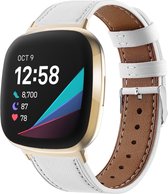By Qubix geschikt voor Fitbit Versa 3 - Fitbit Versa 4 - Fitbit Sense 1 - Fitbit Sense 2 leren bandje - Wit Smartwatchbandje bandje Armband Polsband Strap Band Watchband