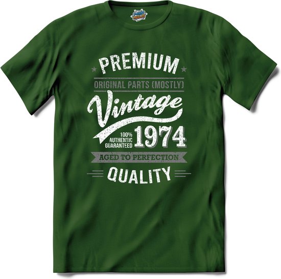Vintage Legend Sinds 1974 - verjaardag en feest cadeau - Kado tip - T-Shirt - Unisex - Bottle Groen - Maat XL