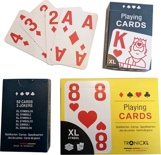 Thumbnail van een extra afbeelding van het spel TronicXL 2 stuks XXL premium kaartspel speelkaarten karton met grote XL XXL tekens voor senioren en mensen met een slechtziendheid grote kaarts