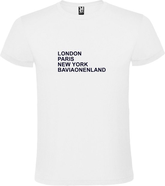 wit T-Shirt met London,Paris, New York , Baviaonenland tekst Zwart Size XXXL
