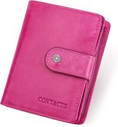 Contacts leren portemonnee leer Roze - portefeuille vrouwen - cadeautjes cadeau voor vrouwen - portemonnee heren pasjes houder - Top kwaliteit Leer