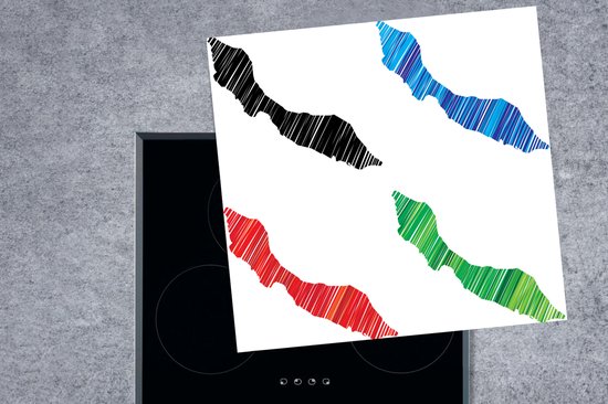 KitchenYeah® Inductie beschermer 78x78 cm - Vier gekleurde illustraties van Curaçao - Kookplaataccessoires - Afdekplaat voor kookplaat - Inductiebeschermer - Inductiemat - Inductieplaat mat