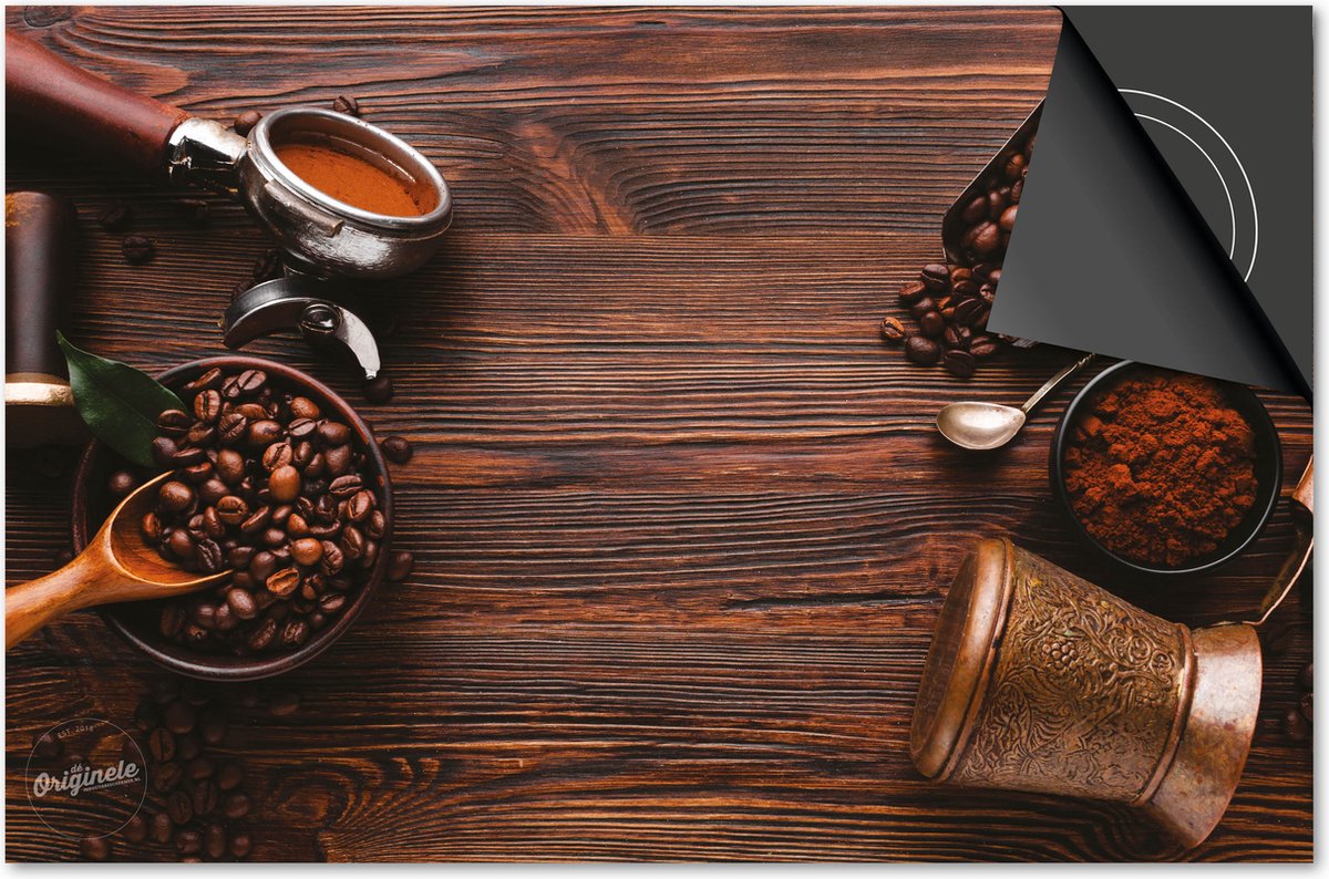 Inductie beschermer 81x52 - afdekplaat inductie mat - Dietrix Kookplaat beschermer - Exclusief - Koffie en Chocola - op Hout Bonen en kkie