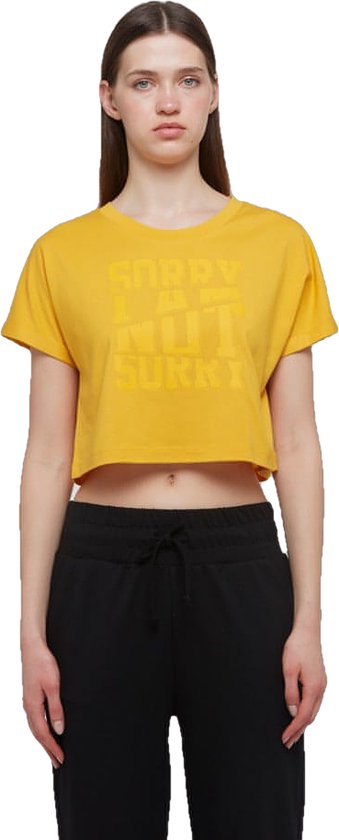 WB Comfy Dames Crop T Shirt Mosterdgeel - S