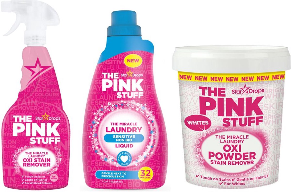 Combinatieset: The Pink Stuff - Sensitive Wasgel + Vlekverwijderaar voor witte was + Vlekverwijderaar Spray