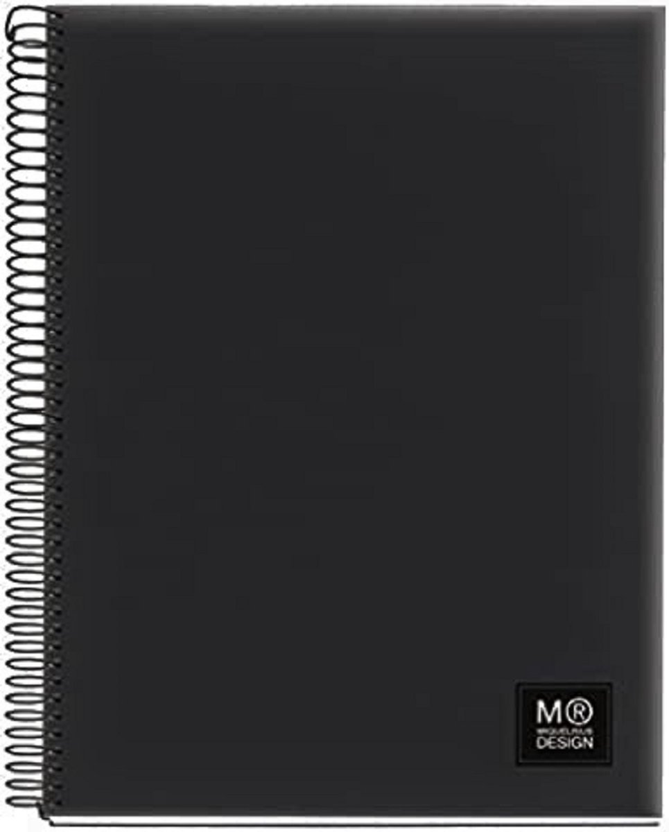 Miquelrius - Notebook A4 Design Zwart - 140 vel - geruit wit papier met 4-gaatsperforatie