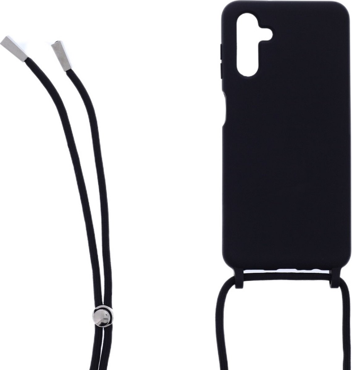 LuxeBass Siliconen hoesje met koord geschikt voor Samsung Galaxy A13 5G - Zwart - telefoonhoes - gsm hoes - telefoonhoesje
