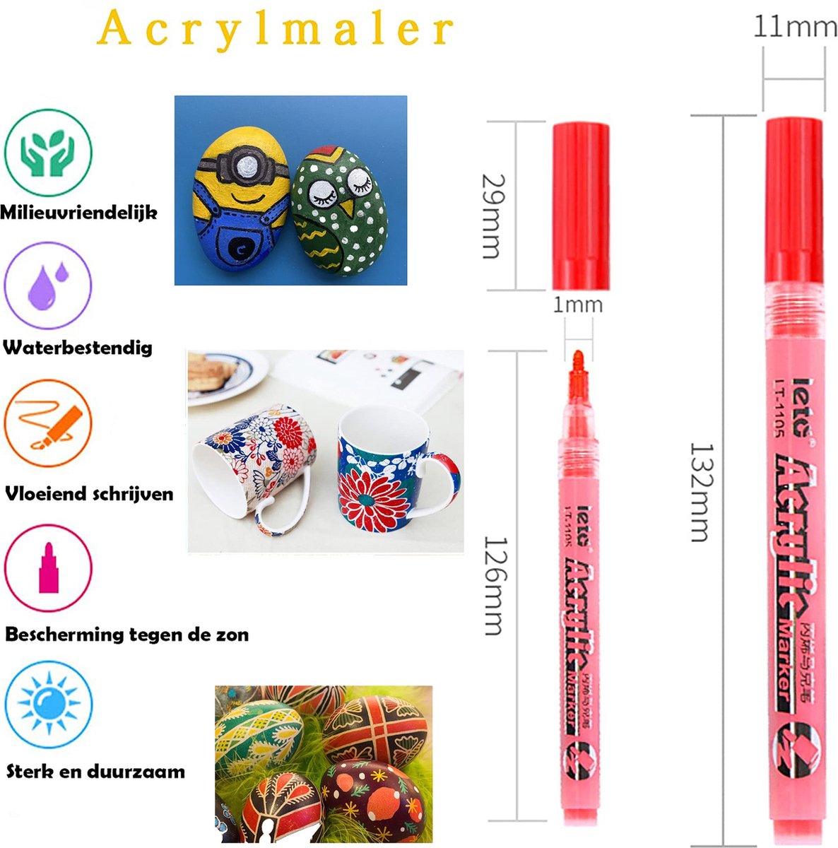 NICETY Acrylstifte für Steine Wasserfest - 72 Multimarker Acrylmarker Glasmalstifte für Stein