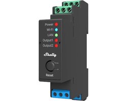 Shelly Pro 2 - 2-kanaals DIN-rail Relais - Potentiaalvrije Contacten - LAN, Wifi en Bluetooth - 16 A per Kanaal - 25 A Totaal