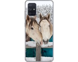Telefoonhoesje Geschikt voor Samsung Galaxy A51 5G hoesje - Paarden - Deken - Sneeuw - Siliconen Telefoonhoesje