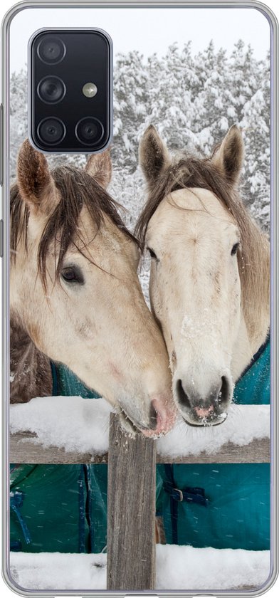 Telefoonhoesje Geschikt voor Samsung Galaxy A51 5G hoesje - Paarden - Deken - Sneeuw - Siliconen Telefoonhoesje