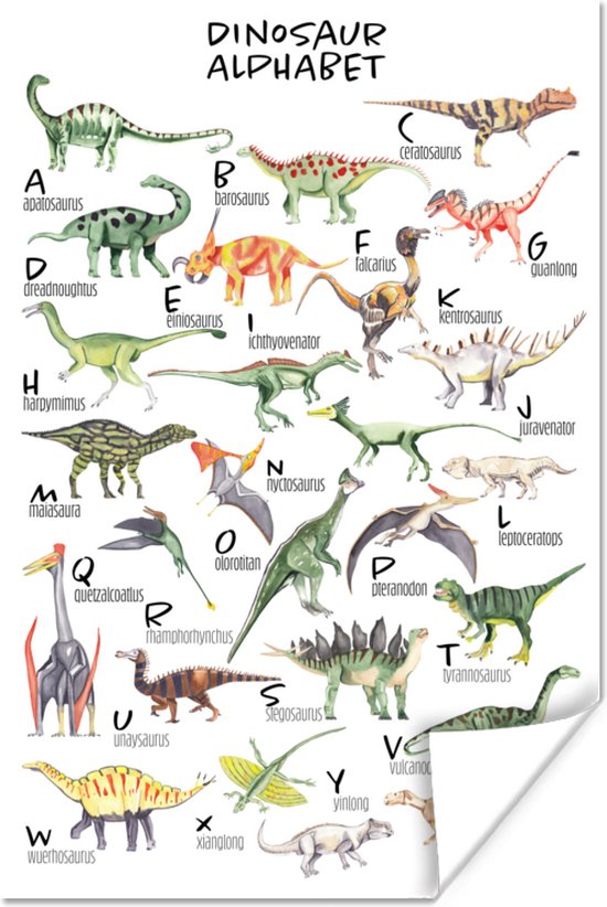 Poster kinderen - Alfabet - Dinosaurus - Jongens - Meisjes - Kinderen - Educatief - Muurdecoratie kinderkamer - 80x120 cm - Poster kinderkamer - Poster dinosaurus