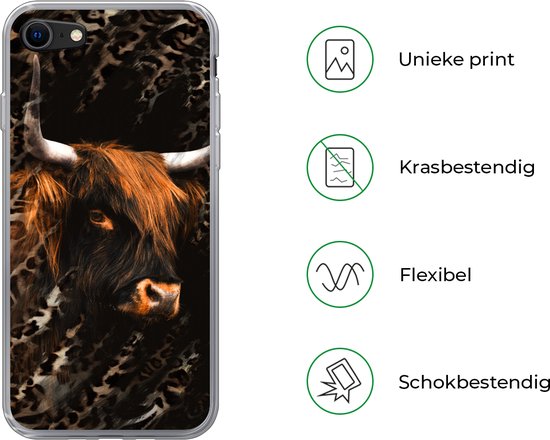 Coque iPhone 7 - Highlander écossais - Imprimé panthère - Zwart - Siliconen