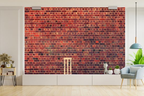Papier peint photo peint photo vinyle - Souches de Cricket peintes sur mur de briques largeur 330 cm x hauteur 220 cm - Tirage photo sur papier peint (disponible en 7 tailles)