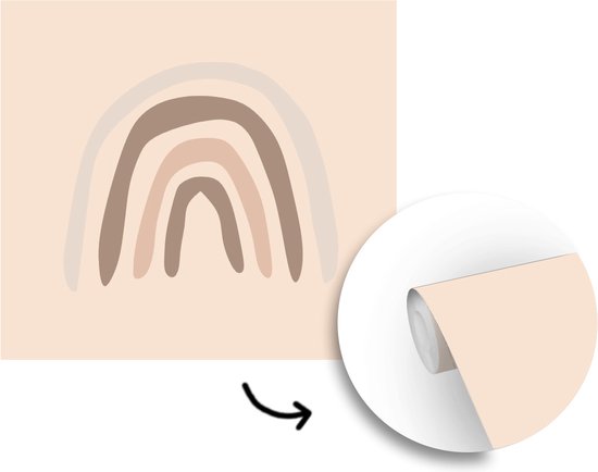 Papier peint - Papier peint photo peint Line au trait arc-en-ciel avec des bandes épaisses de fond rose tendre - Largeur 260 cm x hauteur 260 cm