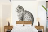 Behang - Fotobehang Zittende kat - schilderij van Jean Bernard - Breedte 205 cm x hoogte 280 cm