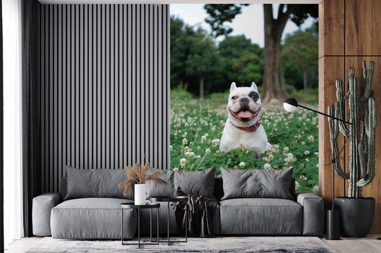 Behang - Fotobehang Dier - Klaver - Hond - Breedte 155 cm x hoogte 240 cm
