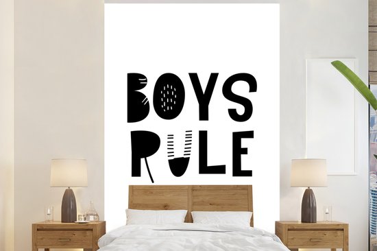 Illustration pour enfants avec une citation 'Boys rule' sur fond blanc 155x240 cm