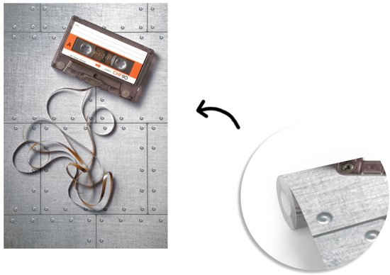 Behang - Fotobehang Cassettebandje - Lint - Retro - Breedte 155 cm x hoogte 240 cm