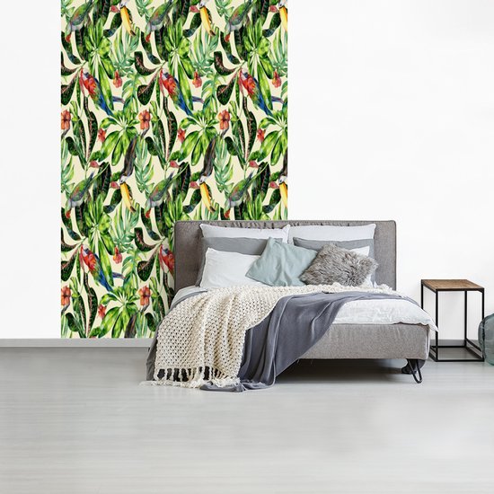 Papier peint - Papiers Papier peint photo Fleurs - Hibiscus - Vogel - Motif - Largeur 155 cm x Hauteur 240 cm