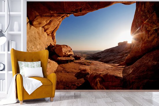 Behang - Fotobehang Grot - Woestijn - Zon - Landschap - Breedte 525 cm x hoogte 350 cm