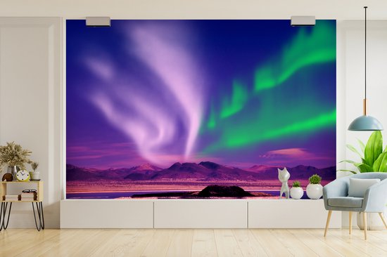 Behang - Fotobehang Noorderlicht - Sneeuw - Natuur - Breedte 360 cm x hoogte 240 cm