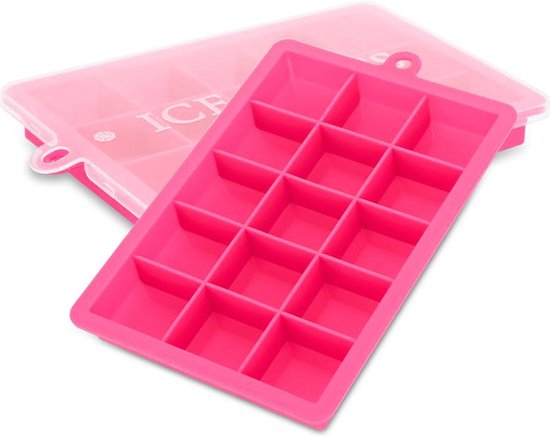 Foto: Intirilife 2x ijsblokjesvormpjes in pink set van 2 met elk 15 vakjes siliconen ijsblokjesvormpjes met deksel flexibele ijsblokjesvorm afsluitbaar voor ijs babyvoeding en meer