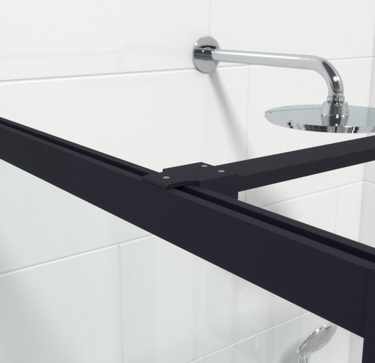 Saniclass Bellini inloopdouche 140x200cm veiligheidsglas rook glas mat zwarte lijst rondom met anti kalk