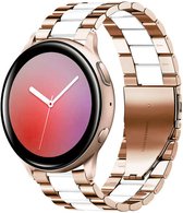 Strap-it Stalen schakel smartwatch bandje - geschikt voor Samsung Galaxy Watch Active / Active2 40 & 44mm / Galaxy Watch 3 41mm / Galaxy Watch 1 42mm / Gear Sport - rosé goud/wit