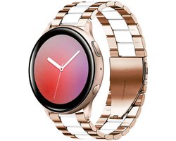 Strap-it Stalen schakel smartwatch bandje - geschikt voor Samsung Galaxy Watch Active / Active2 40 & 44mm / Galaxy Watch 3 41mm / Galaxy Watch 1 42mm / Gear Sport - rosé goud/wit