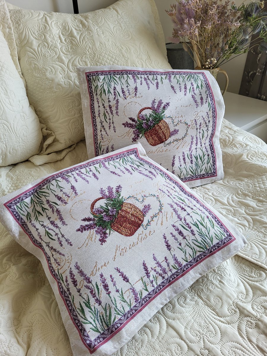 Kussenhoes Gobelinstof Vlinders en lavendel met rits 45*45cm