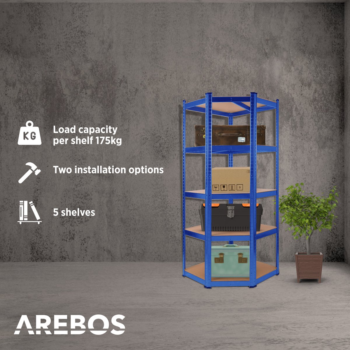 Arebos zware rekken set van 2 | kelderrek opslagrek steekplank | 180x75x45cm | 5 MDF platen | set van 2 | 875 kg
