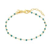 Twice As Nice Armband in 18kt verguld zilver, turquoise steentjes 16 cm+3 cm