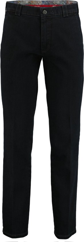 Donkerblauwe chino broek met een effen voering aan de tailleband.